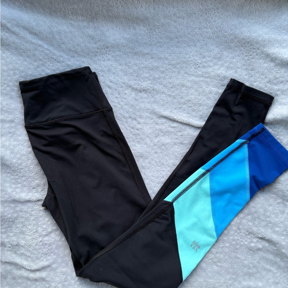 Victoria's Secret Black and Blue Colorblock Leggings